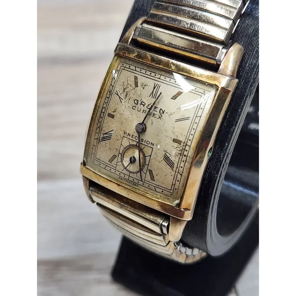 1940's GRUEN CURVEX Mens 10k Gold Filled Watch. Balance Free, No Crown